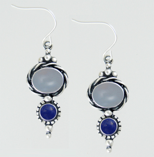 Sterling Silver Drop Dangle Earrings With Chalcedony And Lapis Lazuli